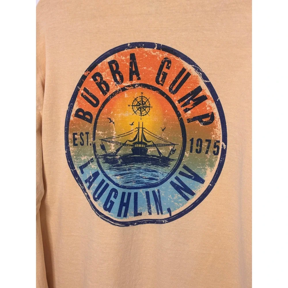 Bubba Gump Shrimp Co Mens Long Sleeve Shirt XL Yellow Laughlin NV Graphic Tee - Picture 6 of 8
